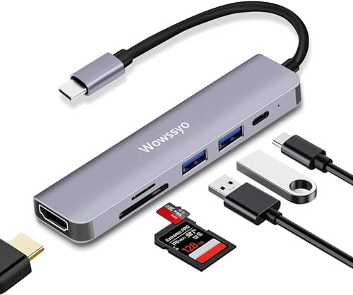 Wowssyo USB-C Hub - 6-in-1 Aluminium Adapter mit 4K HDTV, SD- & TF-Kartenleser, USB 3.0 / 2.0-Anschlüssen und 87W PD Fast-Charging Wowssyo USB-C Hub - 6-in-1 Aluminium Adapter mit 4K HDTV, SD- & TF-Kartenleser, USB 3.0 / 2.0-Anschlüssen und 87W PD Fast-Charging von Wowssyo