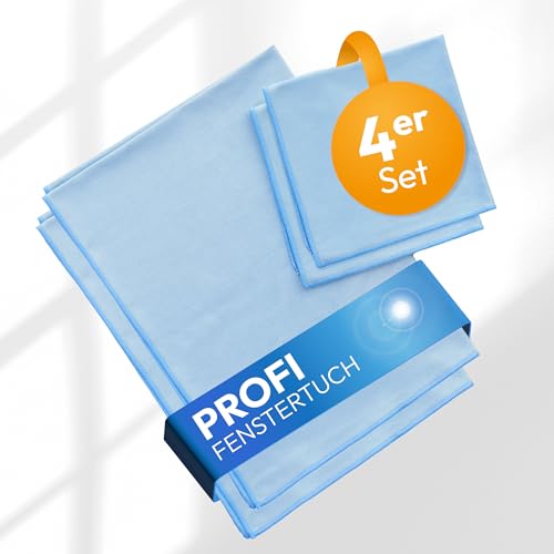 Wowtowelz Clear Pro Fenstertuch streifenfrei, Scheibentuch, Mikrofasertuch, Reinigungstuch, Trockentuch, Glas Putztücher (Hellblau, 4er Set - 40x40 cm & 50x75 cm) von Wowtowelz