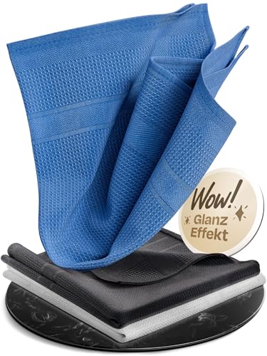 Wowtowelz Poliertuch, Fenstertuch, Mikrofasertücher, Glaspoliertuch, Putztücher 3er Set für streifenfreien und fusselfreien Glanz(3er Set - 40x40 cm, Blau) von Wowtowelz