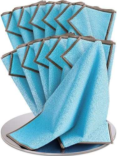 Wowtowelz Rezyklat Mikrofasertücher (40x40cm), Renigungstücher, 12er Set, für Haushalt, Fenster und Auto (Blau - Grau, 12 Stück) von Wowtowelz