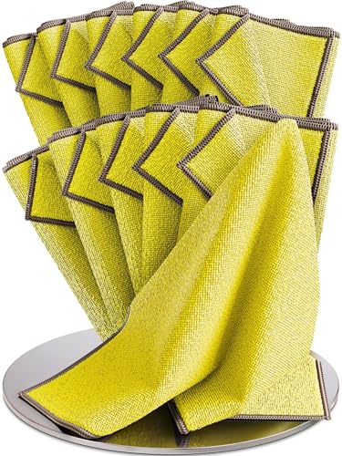 Wowtowelz Rezyklat Mikrofasertücher (40x40cm), Renigungstücher, 12er Set, für Haushalt, Fenster und Auto (Gelb - Grau, 12 Stück) von Wowtowelz