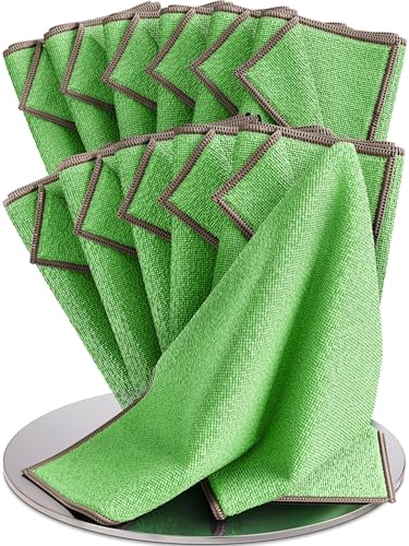 Wowtowelz Rezyklat Mikrofasertücher (40x40cm), Renigungstücher, 12er Set, für Haushalt, Fenster und Auto (Grün - Grau, 12 Stück) von Wowtowelz