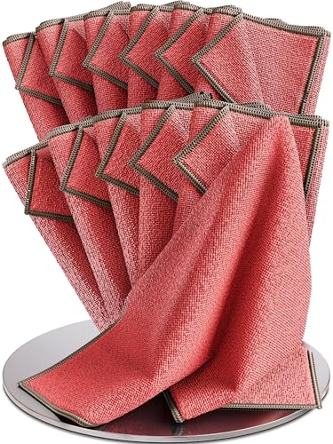 Wowtowelz Rezyklat Mikrofasertücher (40x40cm), Renigungstücher, 12er Set, für Haushalt, Fenster und Auto (Rot - Grau, 12 Stück) von Wowtowelz