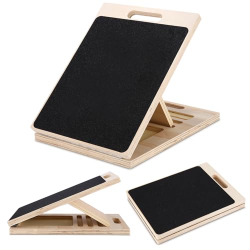 Tragbares Schrägbrett, Verstellbarer Wadendehner mit Fünf Gängen, Rutschfeste Balance Board Erwachsene aus Holz, Wird Verwendet, um das Gleichgewicht zu Trainieren und die Muskeln zu Dehnen von Woxovo