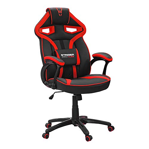 Stinger Woxter Station Alien Red - Chair Gaming (Stahlwelle, Erhebung (Gaskolben Klasse 4), Ergonomie, gepolsterte Armlehnen, höhenverstellbar, Abriebräder, Lumbalpelotte und Kunstleder von Woxter