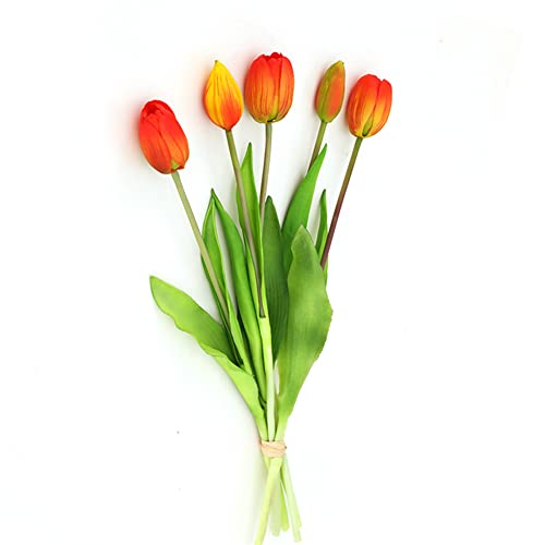 Wpond 5 Stücke Künstliche Tulpen 15,7 Zoll Real Touch Weichgummi Künstliche Blumen Tulpenstrauß für Hausgarten Hochzeitsfeier Dekor Sonnenuntergang von Wpond
