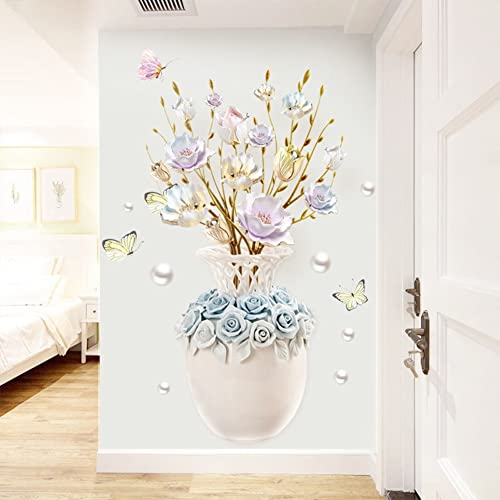 Wpond Wandaufkleber, geprägte Vase, farbige Blumen-Schlafzimmer-Tapete, selbstklebend, wasserdicht, für Schlafzimmer-Wohnzimmer-Hintergrund-Dekor am Bett 2# von Wpond