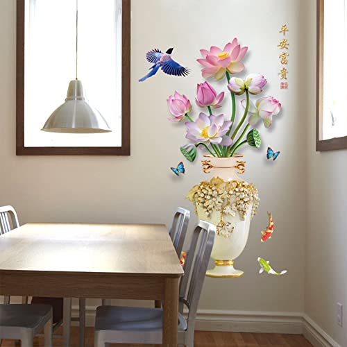 Wpond Wandaufkleber, geprägte Vase, farbige Blumen-Schlafzimmer-Tapete, selbstklebend, wasserdicht, für Schlafzimmer-Wohnzimmer-Hintergrund-Dekor am Bett 4# von Wpond