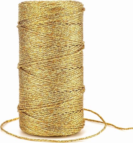 Dekorative Metallic-Bäckerschnur, goldfarben, unelastisch, Glitzer-Schnur für Bastelarbeiten, Weihnachtsdekoration, Geschenke, Geschenkanhänger, 100 m, 100 m von Wpppan