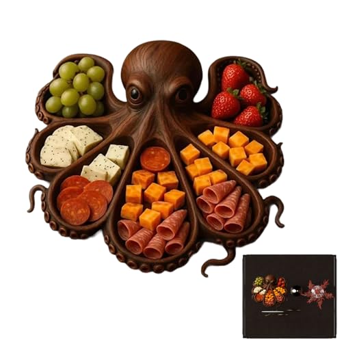 Charcuterie Servierplatten - Octopus-Design Holz Charcuterie Servierplatte | Präsentationsbehälter Mit Unterteilung Für Die Präsentation Von Vorspeisen, Käse, Meeresfrüchte, von Wpsagek