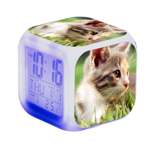Cube Wecker Katzen Wecker, LED Night Glowing Kätzchenwecker, Digital Alarmuhr Wake Up Würfel Katzenwecker Für Kinder Mädchen von Wpsagek
