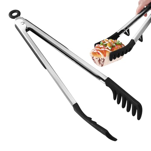 Küchenzange Für Spaghetti - Silikon Nudelzange Servierzange - 30 cm Lebensmittelzange mit Edelstahlgriff und Zacken für Nudeln Backen Kochen Salatbar Restaurantbuffet Picknick von Wpsagek