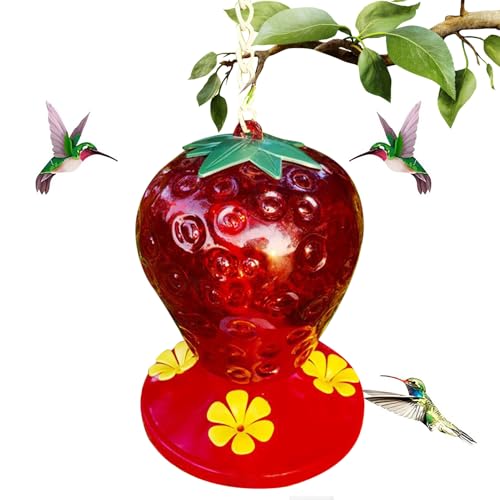 Roter Kolibri-Futterautomat,Erdbeerform Kolibri Futterautomat - Windresistente Futterstelle für Garten Haustierbereich Terrasse Balkon Geschenkidee von Wpsagek