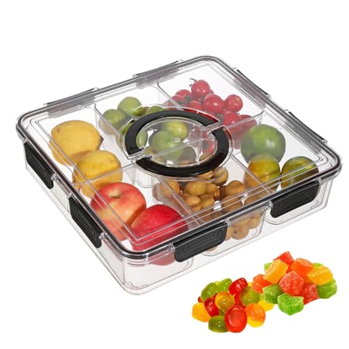 Wpsagek Snackbox Mit Deckel, Snackteller Mit Fächern, Kunststoff Snackschale Servierplatte, Snacks Schalen Aufbewahrungsbox Behälter Für Candy SüßIgkeiten Nüsse Obst von Wpsagek