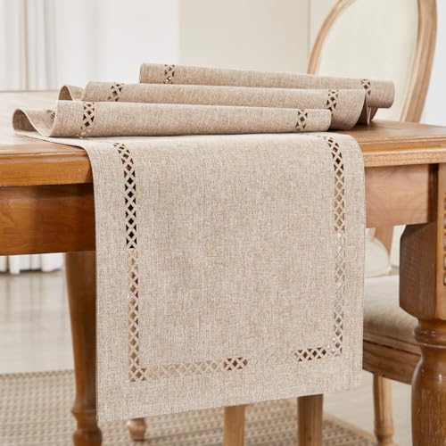 Wracra Boho Leinen Stil Tischläufer, 180 cm lang Rustikale Tisch läufer, Einzigartige zweilagige Geometrische Hohle Tischläufer für Essen Urlaub Parteien und täglichen Gebrauch (Kaffee, 180cm) von Wracra