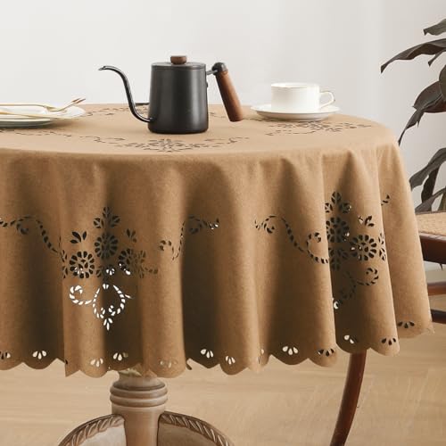 Wracra Macrame Wasserdichte Polyester Tischdecke, Knitterfreie Waschbare Tischdecken im Leinenstil für 4 bis 6 Sitzer, drinnen und draußen Tischdecke für Hochzeitsfeier und Heimdekoration (Rund,140cm) Wracra Macrame Wasserdichte Polyester Tischdecke, Knitterfreie Waschbare Tischdecken im Leinenstil für 4 bis 6 Sitzer, drinnen und draußen Tischdecke für Hochzeitsfeier und Heimdekoration (Rund,140cm) von Wracra