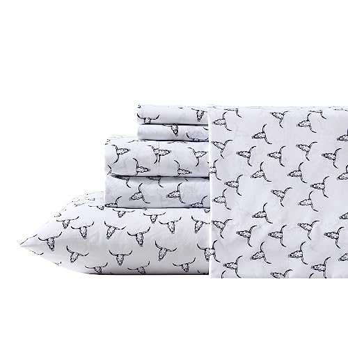 Wrangler - Bettlaken-Set für King-Size-Betten, seidiges und leichtes Bettwäsche-Set, lässige Wohnkultur (Steer Skulls Black, King) von Wrangler