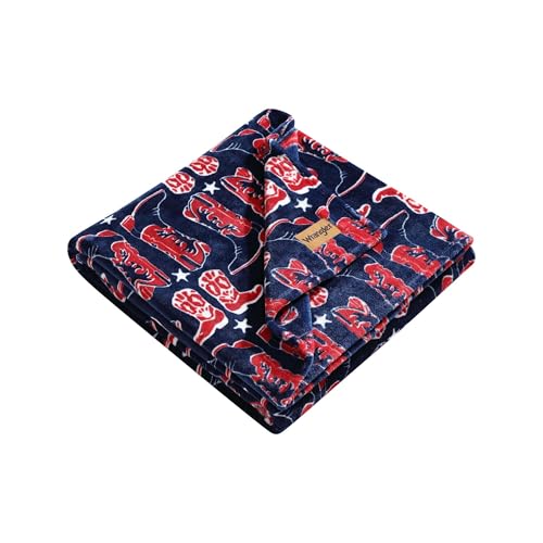 Wrangler Überwurfdecke, weiche Plüsch-Fleece-Bettwäsche, von Yellowstone inspiriert, Western-Dekor für Bett oder Couch (Klopfstiefel blau, 127 x 177,8 cm) von Wrangler