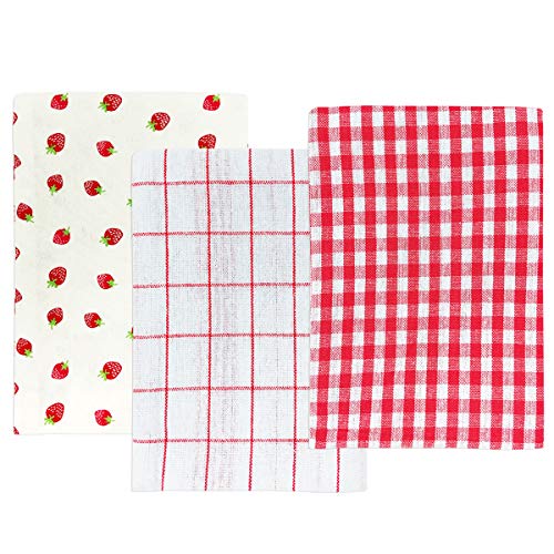 Wrapables® Geschirrtücher aus 100% Baumwolle, 3 Stück, rote Erdbeeren von Wrapables