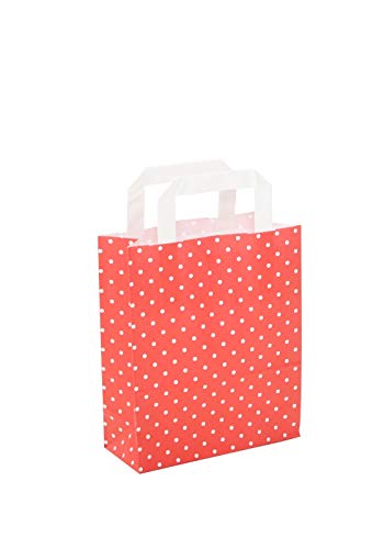 Papiertragetasche 18+8x22cm rot mit weißen Punkten Größe 25 Stück von Wrede Verpackungen