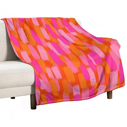 Abstrakte rosa und orange Pinsel Retro 70er Jahre Fleece Überwurfdecke weich gemütlich flauschig Flanell Überwürfe Decken für Couch Bett Sofa Wohnzimmer Schlafzimmer Heimdekoration, leichte flauschige von Wreioau