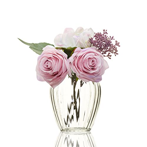 Kleine Blumenvase aus geriffeltem Glas, 13 cm, Mini-Blumenvase für Rosen, Tulpen, Posen, Narzissen, kleine Knospenbehälter, Glasvasen für Tischdekoration von Wrenbury