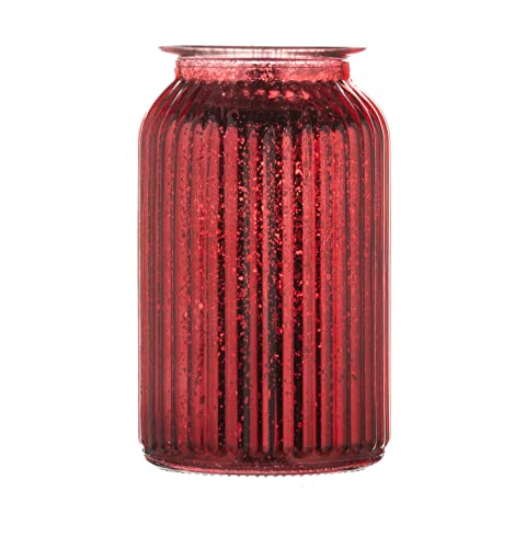Wrenbury Glitzernde rote Vase für Blumen, groß, Weihnachtsspritzer, Weithalsvase, 18,5 cm, Herbstglas, rubinrote Ornamente, gerippt, ungewöhnlich, dekorativ, farbiges Glas Wrenbury Glitzernde rote Vase für Blumen, groß, Weihnachtsspritzer, Weithalsvase, 18,5 cm, Herbstglas, rubinrote Ornamente, gerippt, ungewöhnlich, dekorativ, farbiges Glas von Wrenbury
