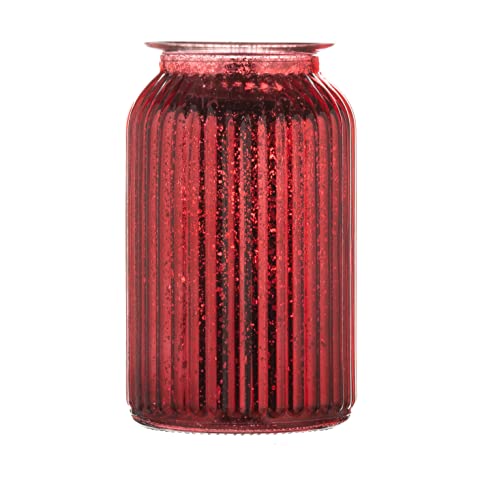 Rote Glitzervase für Blumen, Metallic-Design, 18,5 cm, geripptes Glas, rotes Ornament, dekorative farbige Glasvase, um Ihrem Zuhause Glanz zu verleihen von Wrenbury