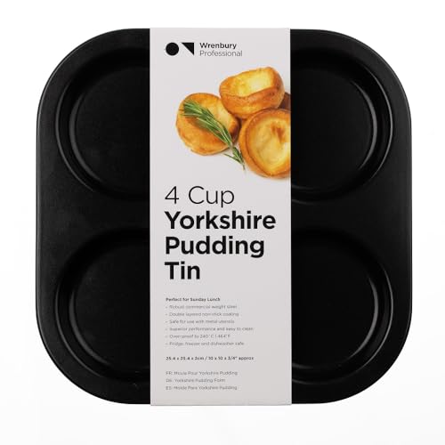 Wrenbury Yorkshire Pudding Form 4 Tassen| Robuste Antihaft Yorkshire Pudding Backform - 10 Jahre Qualitätsgarantie Backform Weihnachten Yorkshire Puddings von Wrenbury