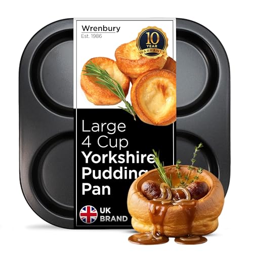 Wrenbury Yorkshire Pudding Form 4 Tassen| Robuste Antihaft Yorkshire Pudding Backform - 10 Jahre Qualitätsgarantie Backform Weihnachten Yorkshire Puddings von Wrenbury