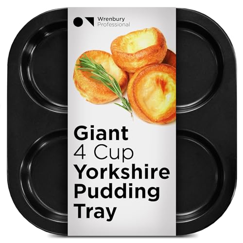 Wrenbury Yorkshire Pudding-Tablett, 4 Tassen, Doppelpack – dicke, gehärtete Antihaft-Pfanne für Yorkshire Pudding – 10 Jahre Qualitätsgarantie Backblech Yorkshire Pudding (Set von 2) von Wrenbury