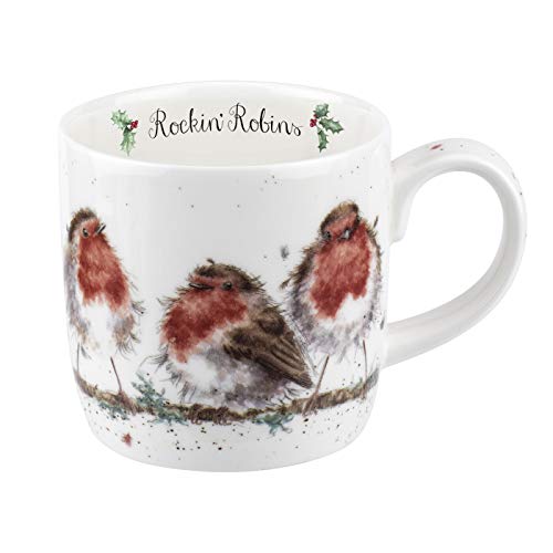 Portmeirion Wrendale Designs 'Rockin Robins' Weihnachtstasse aus feinem Porzellan, 0,3 l von Wrendale Designs