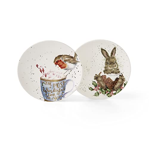 Royal Worcester Wrendale Deigns Festlicher Coupé-Teller, Rotkehlchen und Hase, 16 cm, 2 Stück von Wrendale Designs