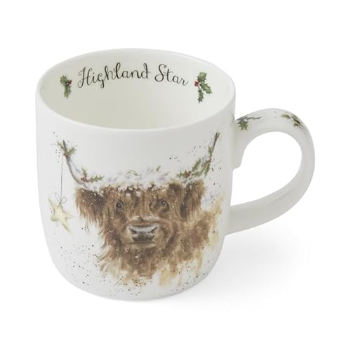 Royal Worcester Wrendale Deigns Highland Star 0,3 Liter Keramik Weihnachtstasse mit Highland Cow Motiv von Wrendale Designs