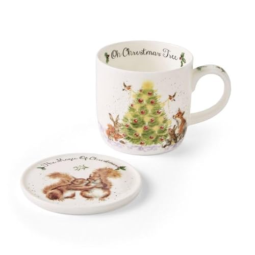 Royal Worcester Wrendale Deigns Tasse und Untersetzer, 0,3 l, Oh Weihnachtsbaum von Wrendale Designs