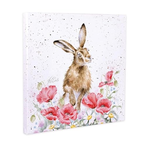 Wrendale Designs "Field of Flowers Hase and Wild Flower" Bild auf weißer quadratischer Leinwand (20 x 20 cm) von Wrendale Designs
