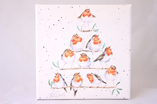 Wrendale Designs Leinwanddruck "Rockin' Robins "Robbin Scene", quadratisch, 20 x 20 cm, Weiß von Wrendale Designs