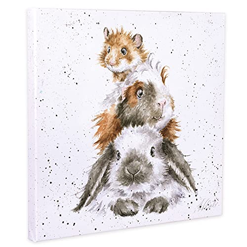 Wrendale Designs 'Piggy in The Middle' Hamster, Meerschweinchen und Kaninchen Druck auf Leinwand mit weißem Quadrat 20 Zentimeter von Wrendale Designs