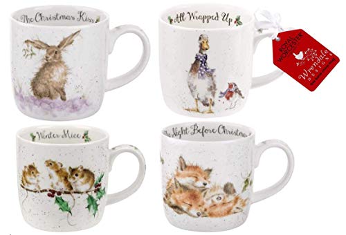 Wrendale Designs Weihnachtstassen-Set – Hase, Mäuse, Ente und Fuchs, 4er-Set (Weihnachtsset 1) von Wrendale Framed Pictures