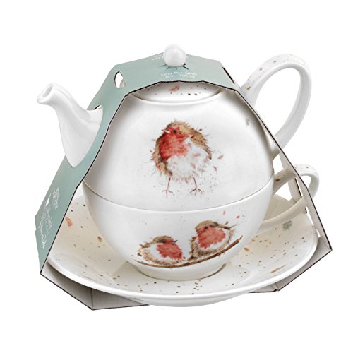 Portmeirion Wrendale Tea for One mit Untertasse (Robins), Bone China (Mehrfarbig, 16,5 x 16,5 x 15 cm) von Portmeirion