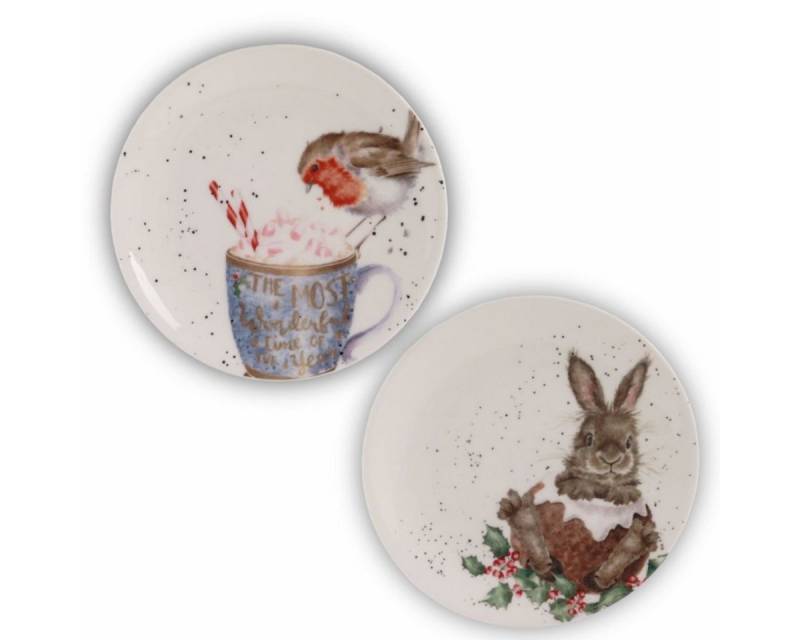 Wrendale Dessertteller Wrendale Designs Porzellan Dessert-Teller 2er Set Hase + Rotkehlchen von Wrendale
