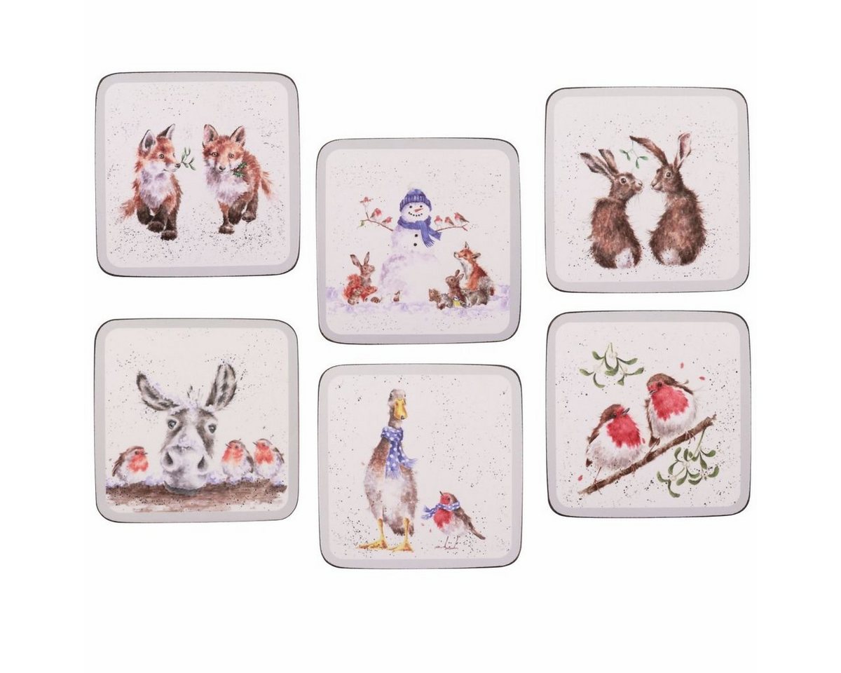 Wrendale Glasuntersetzer Wrendale Designs 6-teiliges Glas-Untersetzer-Set X-Mas Tiere, Zubehör für Trinkgefäße, Set, 6-tlg., mit feuchtem Lappen abwischbar von Wrendale