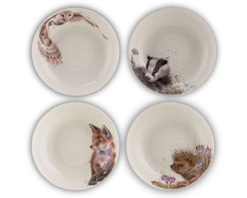 Wrendale Pastateller Wrendale Designs Pasta- & Suppenteller 4er-Set: Igel Fuchs Eule Dachs von Wrendale