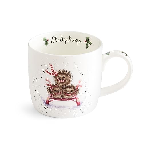 Wrendale Weihnachts-Tasse mit Schlitten, Motiv: Schlitten mit Igeln, Porzellan, 350ml von Wrendale Designs