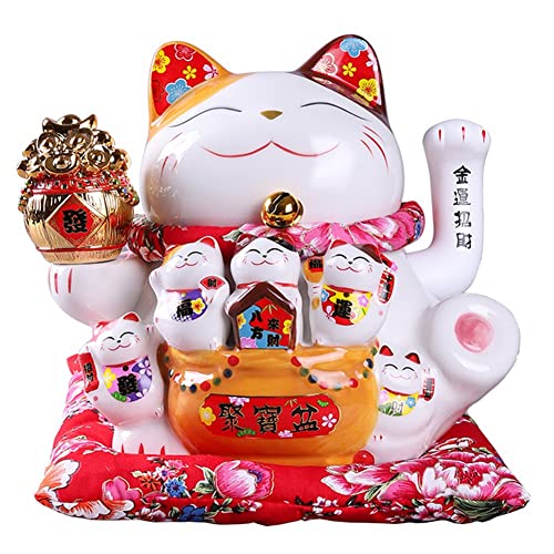 Wresetly 7 Zoll Keramik Winkende Katze Maneki Neko Ornament Feng Shui Dekoration Schaukel GlüCk Katze,A von Wresetly