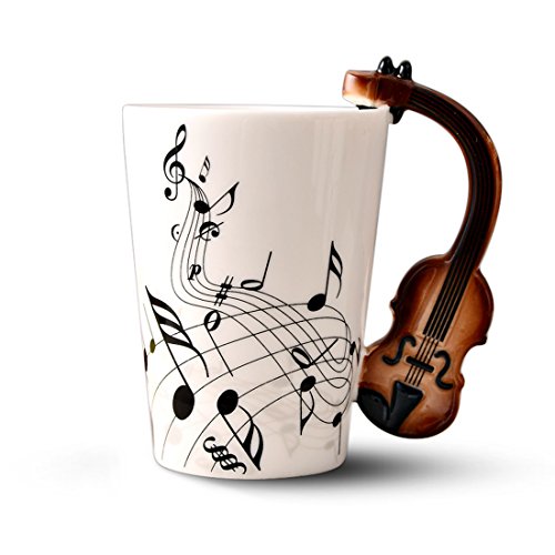 Wresetly Keramik-Tasse mit Geige-, für Kaffee, Milch, Teetasse, einzigartige Musikinstrumente, Geschenktasse von Wresetly