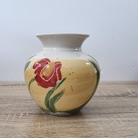 Vintage 1990Er Jahre Robert Gordon Vase Tulip Pattern Handgemalte Splatter Gelb Grün von WrightThriftCo