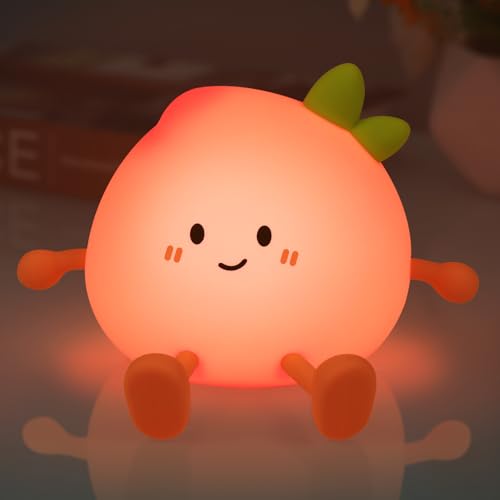 Süße Pfirsich-Nachtlampe Kinder – 3 Helligkeitsstufen Baby Nachtlicht, Silikon Stilllicht mit 30-Minuten Timer, USB-Aufladbar – Weiches Licht & Sicherheitsdesign für Babyzimmer, Geschenk von Wrischan