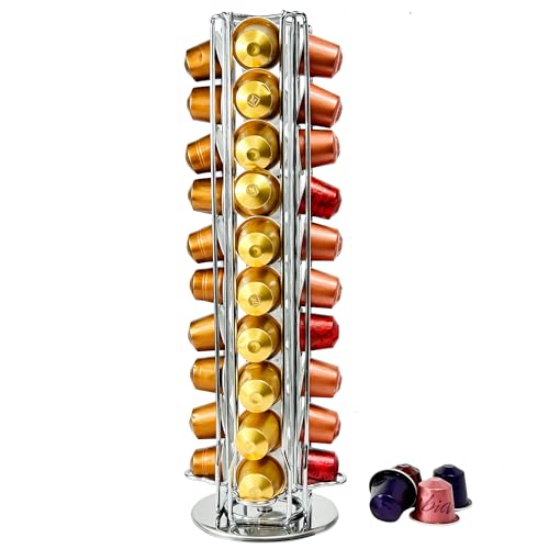 Wrobic Kapselhalter Nespresso Kapseln Kapselständer drehbarer Gerader Halter für 40 Stück Nespresso Kaffee Kapseln (Silber Nespresso Kapselhalter) von Wrobic