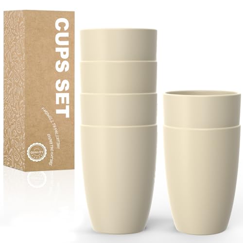 Wrova Kunststoff-Trinkgläser, 6 Stück, unzerbrechliche und leichte Wasserbecher, große Kunststoffbecher, wiederverwendbar, spülmaschinen- und mikrowellengeeignet, Beige von Wrova